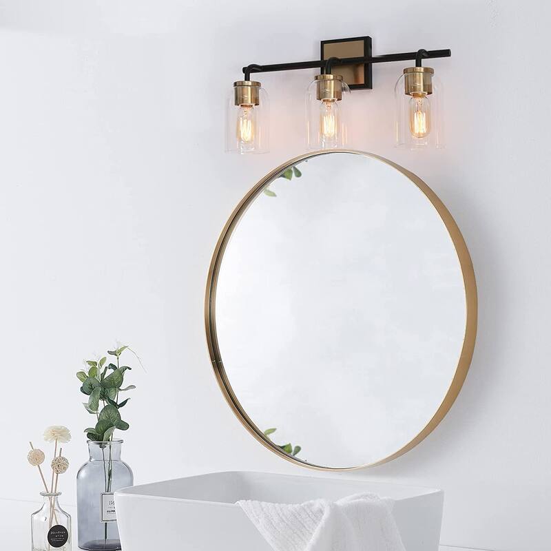 Modern Farmhouse Bathroom Vanity Light Black Gold Cylinder Glass Wall Sconce