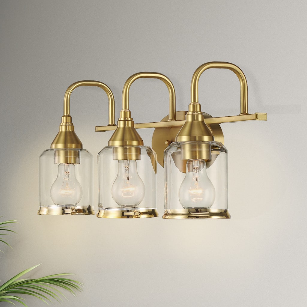 Livex Brushed Gold Triple Vanity Light with Clear Glass