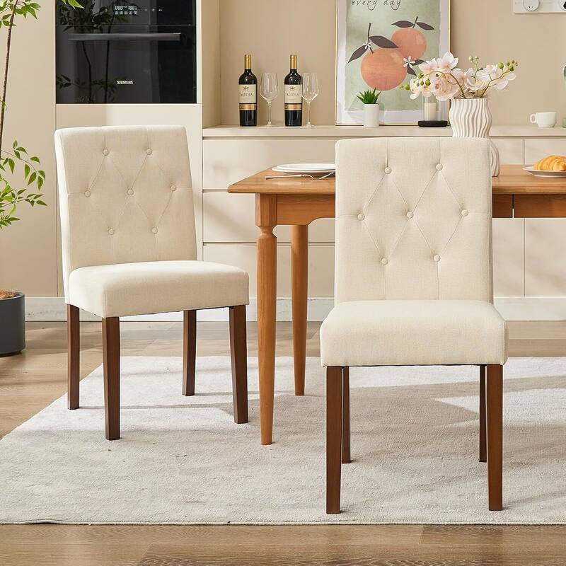 Set of 2 Button Tufted Modern Parsons Upholstered Dining Chairs for Dining Room, Cafe & Home - Beige