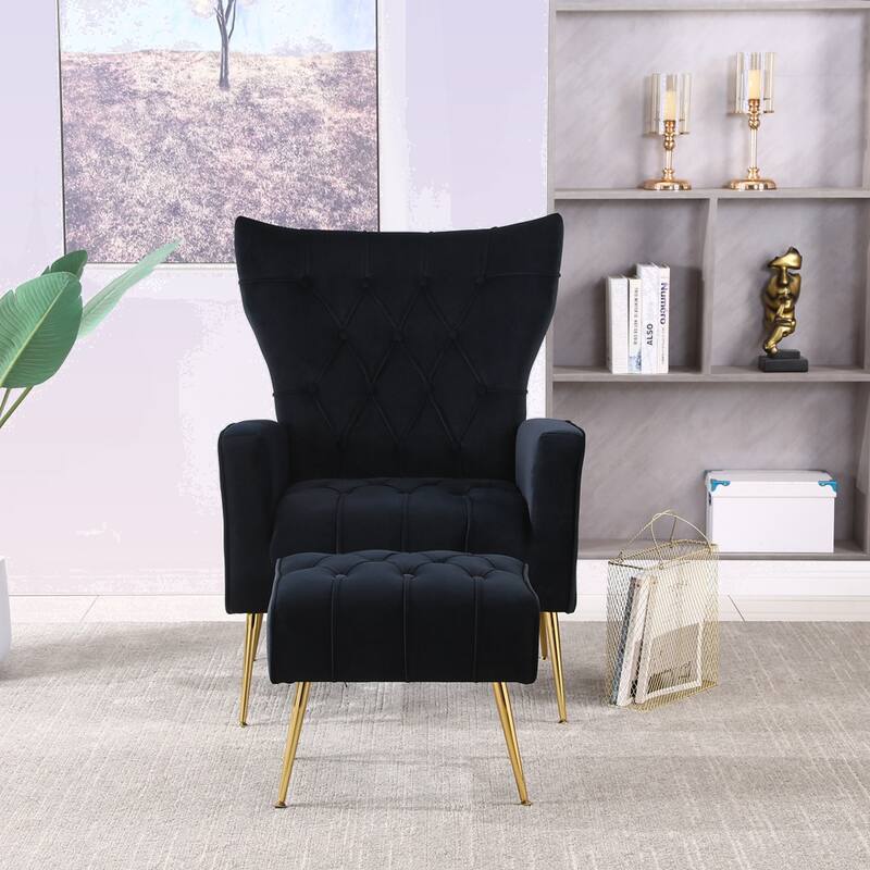 Modern Accent Chair with Ottoman for Living Room - Black