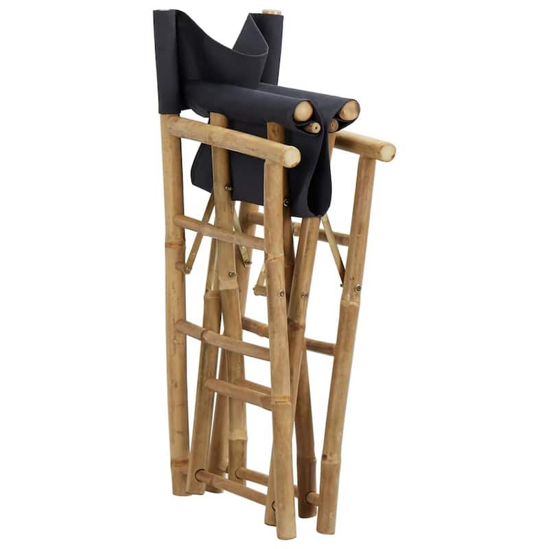Folding Director's Chairs Set of 2, X Shape Base, Bamboo, Dark Gray