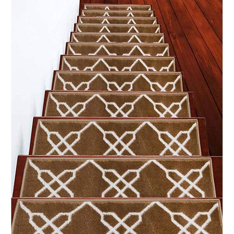 SUSSEXHOME Zigzag Collection Stair Treads Polypropylene 9"x28" - 4-PACK - Beige