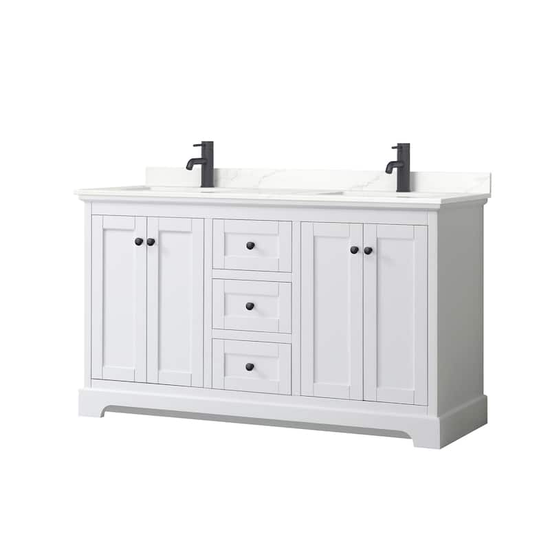 Wyndham Collection WCV232360D-QTZ-UNSMXX Avery 60" Free Standing - White / Giotto Quartz Top / Matte Black Hardware