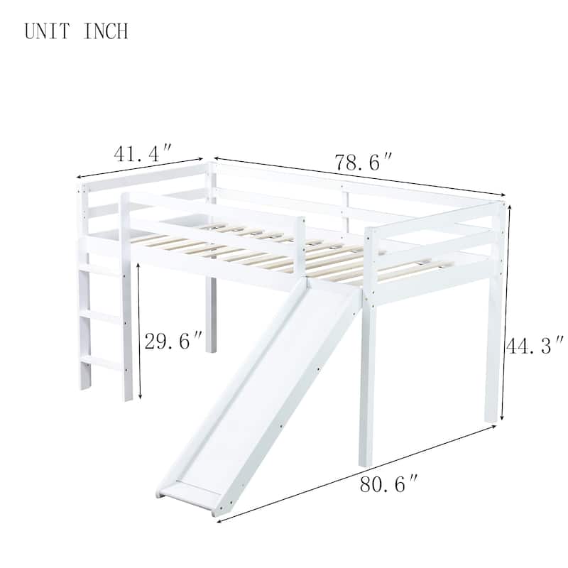 Twin Loft Bed with Slide and Playful Low-Profile Design (250lb Capacity)