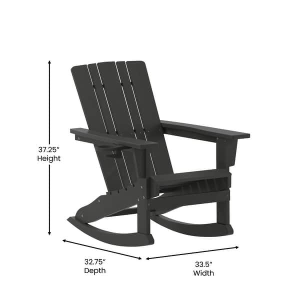 dimension image slide 3 of 4, Commercial All-Weather Rocking Adirondack Chair with Swiveling Cupholder