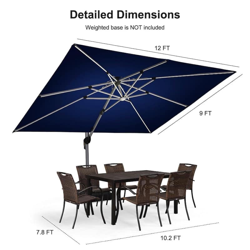 PURPLE LEAF 9 x 12 ft Double Top LED Rectangle Patio Cantilever Umbrella