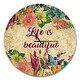 preview thumbnail 2 of 8, Designart 'Life is Beautiful Butterfly Floral' Oversized Quote Wall CLock