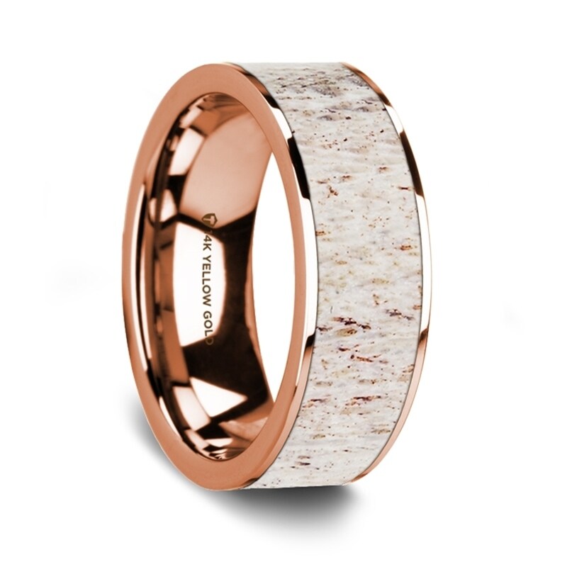 Shop Flat Polished 14k Rose Gold Wedding Ring With White Deer