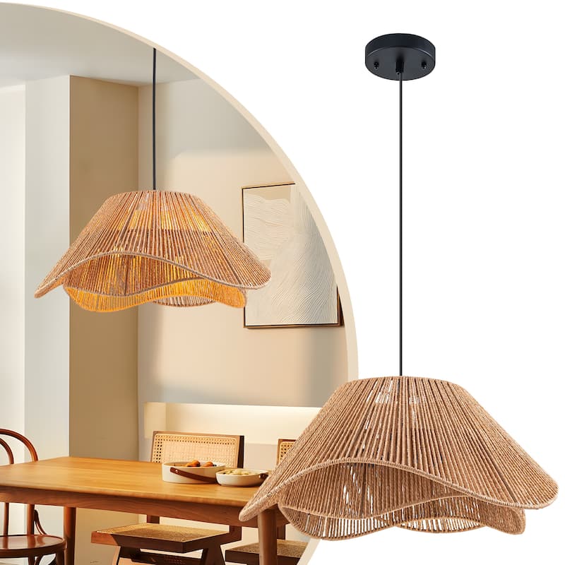 FTL 19 inch Rattan Pendant Light Fixture Boho