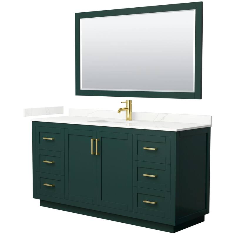 Wyndham Collection WCF292966S-QTZ-UNSM58 Miranda 66" Free Standing - Green / Giotto Quartz Top / Brushed Gold Hardware