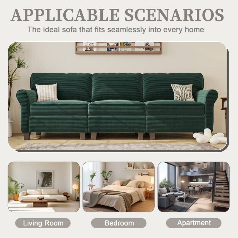 94.49" Corduroy Fabric 3-Seater Sectional Sofa