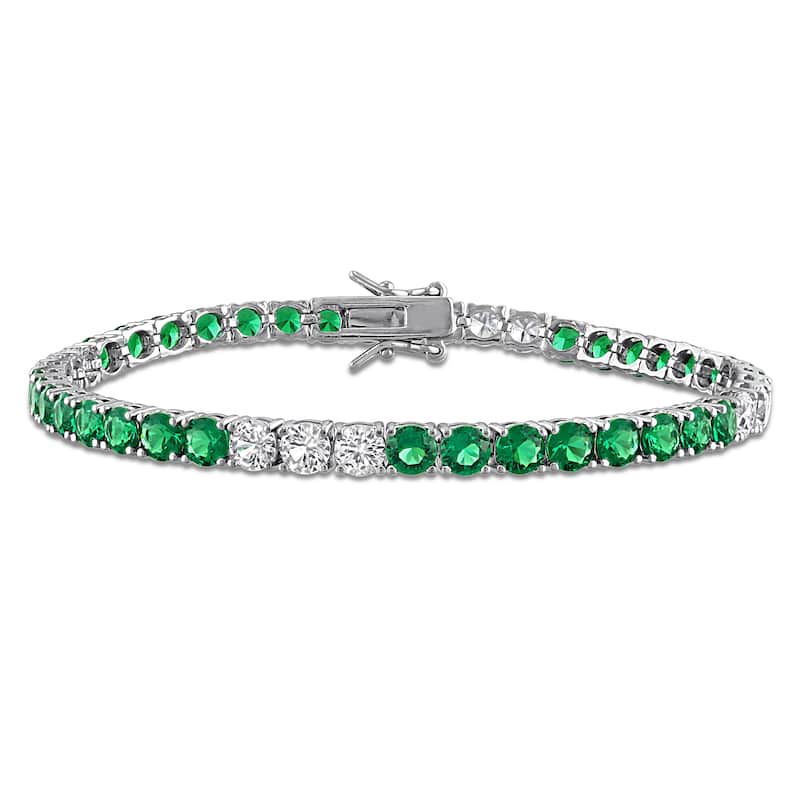 Miadora Created Gemstone Tennis Bracelet - 7.5in - Green