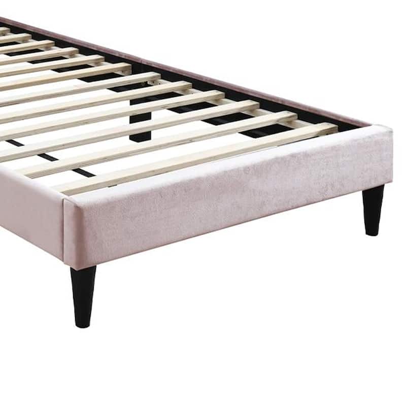 Lilian Twin Bed, Tufted Light Pink Velvet Upholstery, Diamond Stitch
