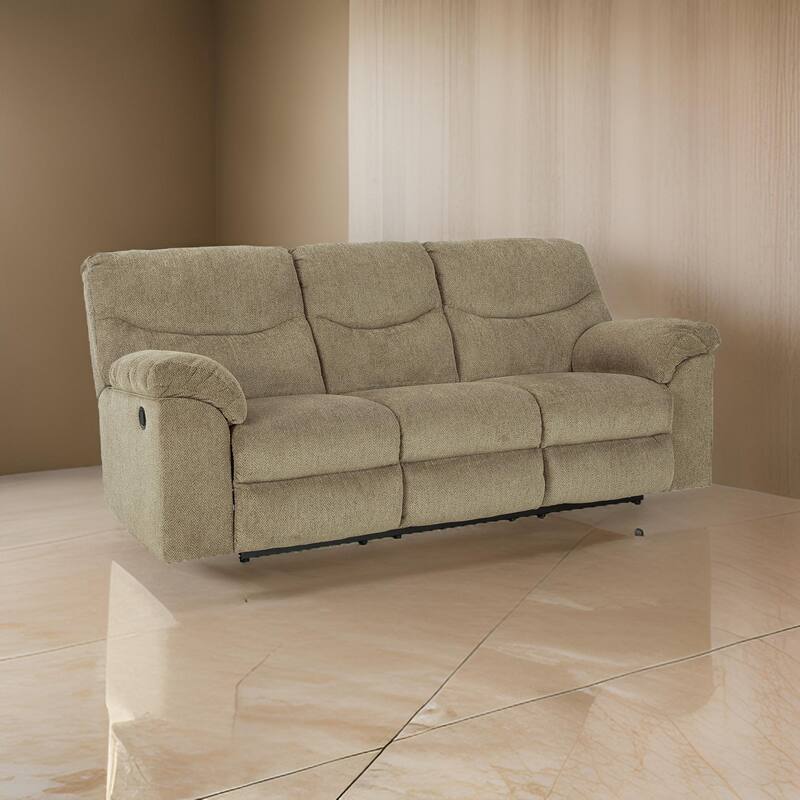 Tul 93 Inch Manual Recliner Sofa, Soft Cushioned, Beige Brown Polyester
