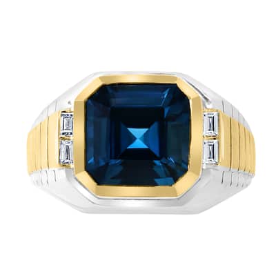 EFFY Men's 925 Sterling Silver Diamond and London Blue Topaz Ring