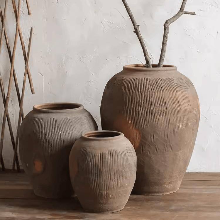 RusticReach Round Earthenware Brown Pot