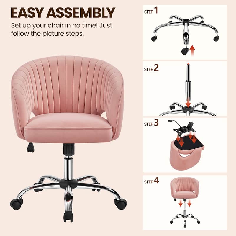 Yaheetech Velvet Office Chair with Tufted Barrel Back, Rolling Wheels, Adjustable Seat Height