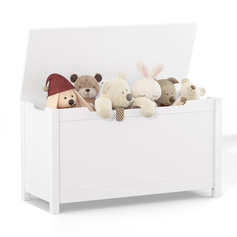 Kids Wooden Toy Box Storage with Safety Hinged Lid