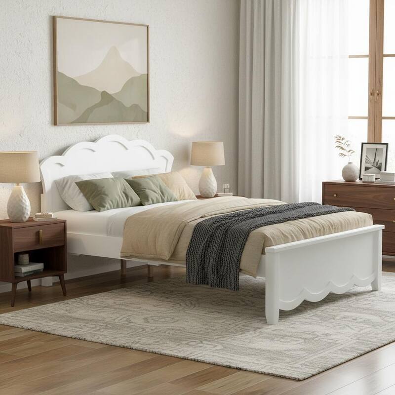 Elegant White Wood Platform Bed with Headboard by Harper&Bright Designs - Full