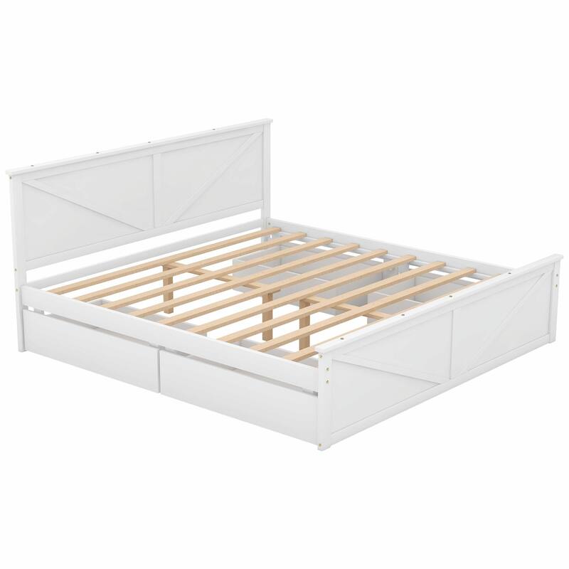 Wooden Platform Bed with Four Storage Drawers and Support Legs
