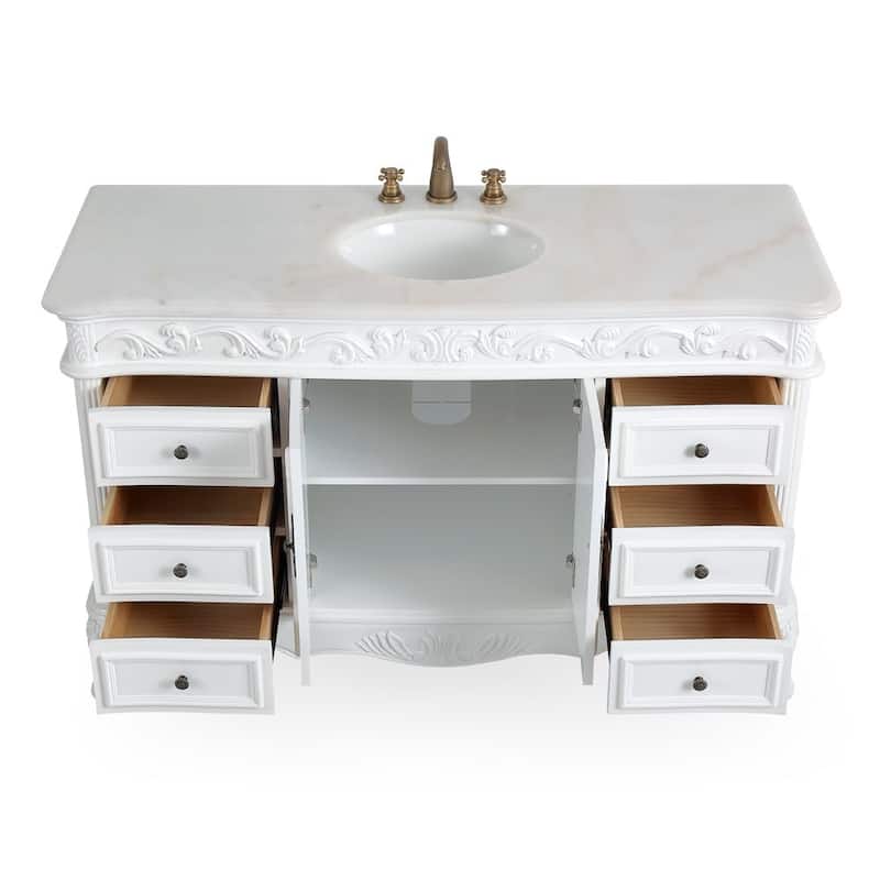 Benton Collection 56 Inch Antique White Traditional Style Single Sink Beckham Bathroom Vanity