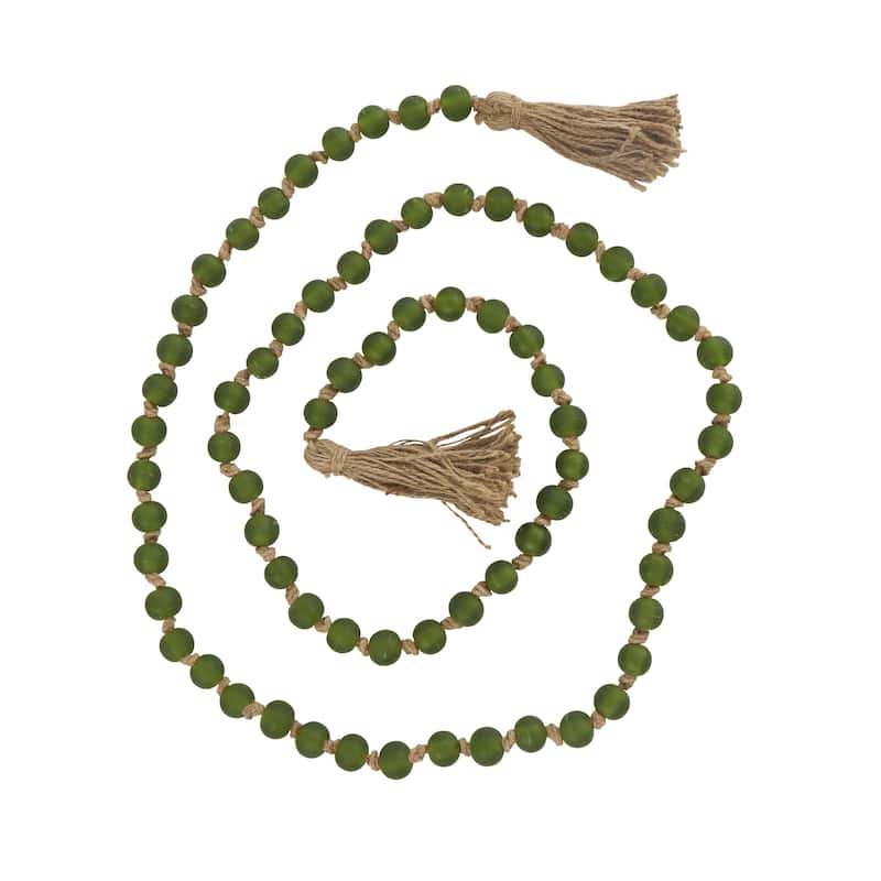 Glass Handmade Round Long Frosted Beaded Garland with Tassel with Knotted Brown Jute - Various Colors - Roche River Decor