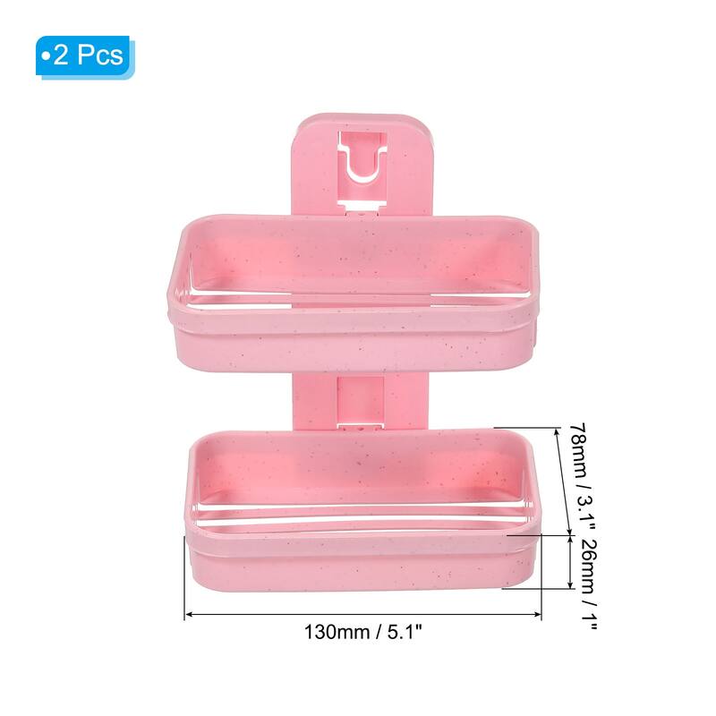 Soap Holder, 2 Pack Double Layer No Drilling Soap Tray with Suction Cup - Pink