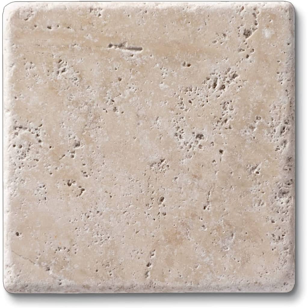 Natural Travertine Absorbent Stone Coasters with Protective Cork Backing 4 Pack Manufactured in The USA