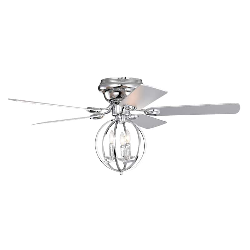 5-blade 52-inch Chrome Ceiling Fan with 3-Light (NO INCLUDE BULB) Chandelier (Remote Controlled)