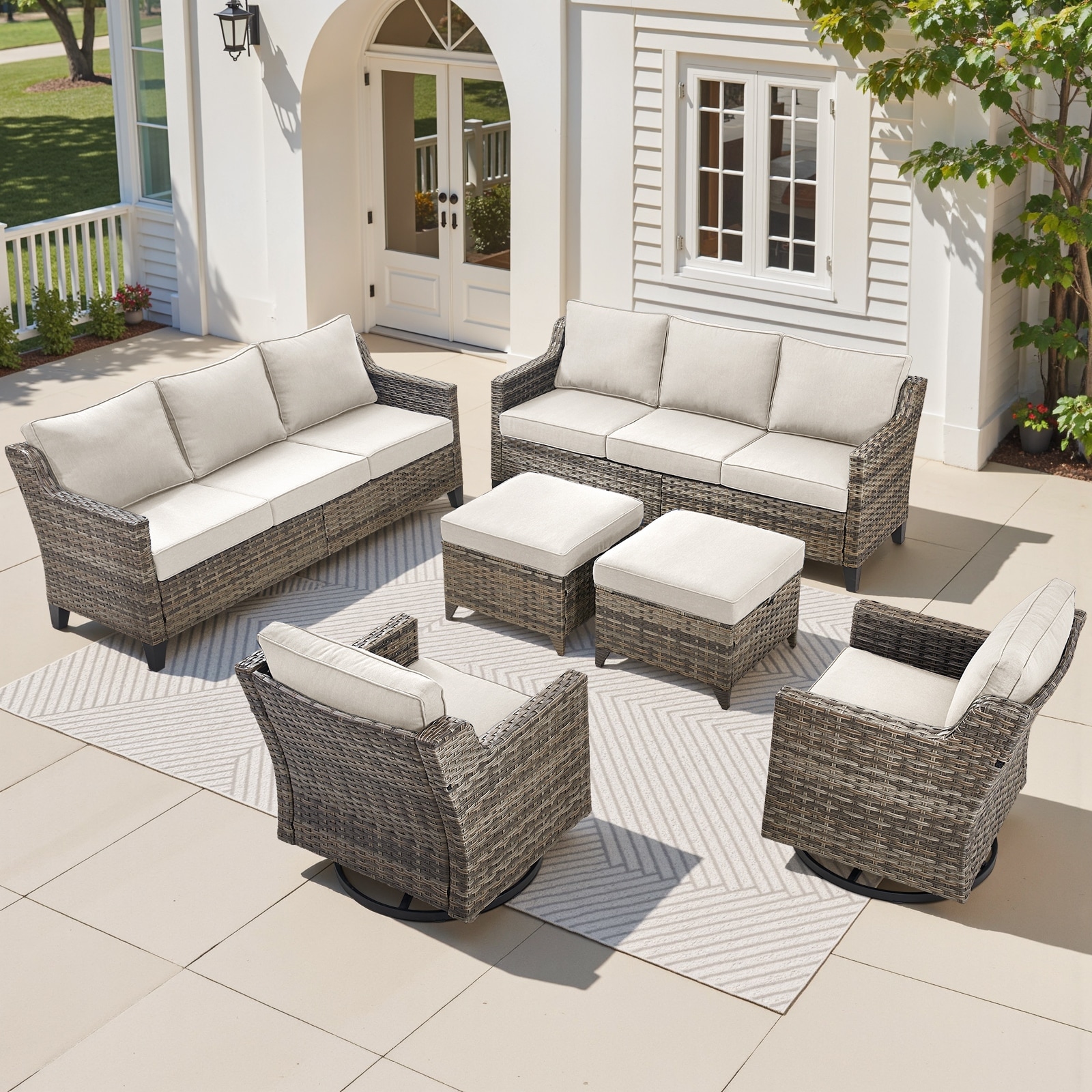 Pocassy 6-Piece Sofa Swivel Chair w/ Ottoman Set