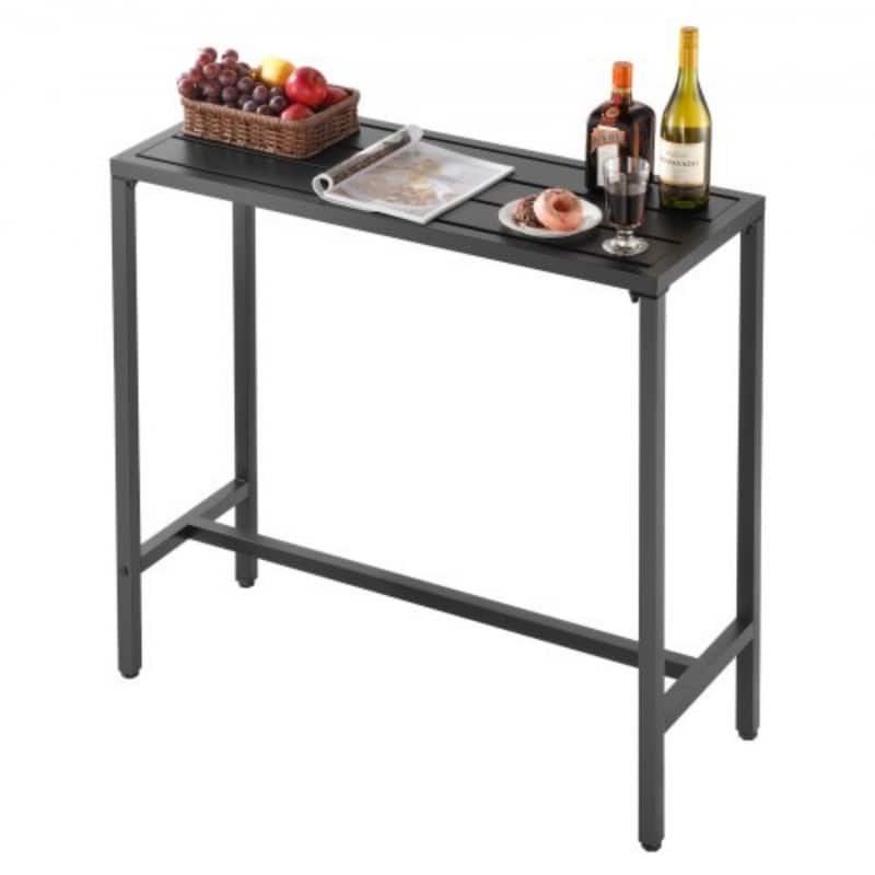 39” High Black Steel Patio Counter Height Bar Table with Rectangular Top for 1-2 People - 39.4” x 15” x 39”