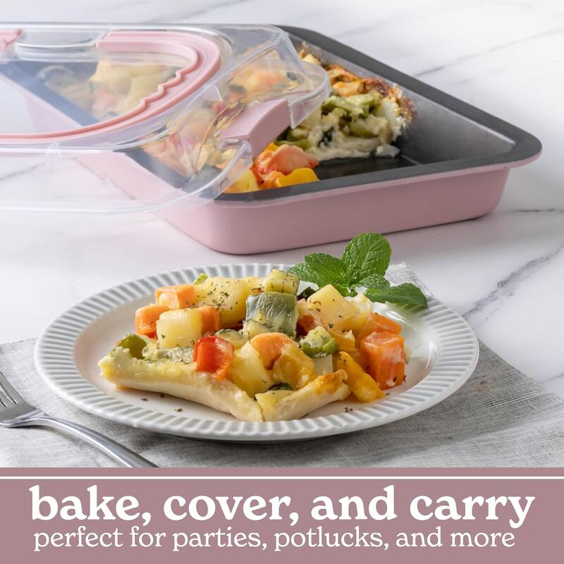 Country Kitchen Baking Pans Set 10 Piece Non-Stick Cake Pans with Carry Lids for Storage & Travel, Perfect for Parties Stackable