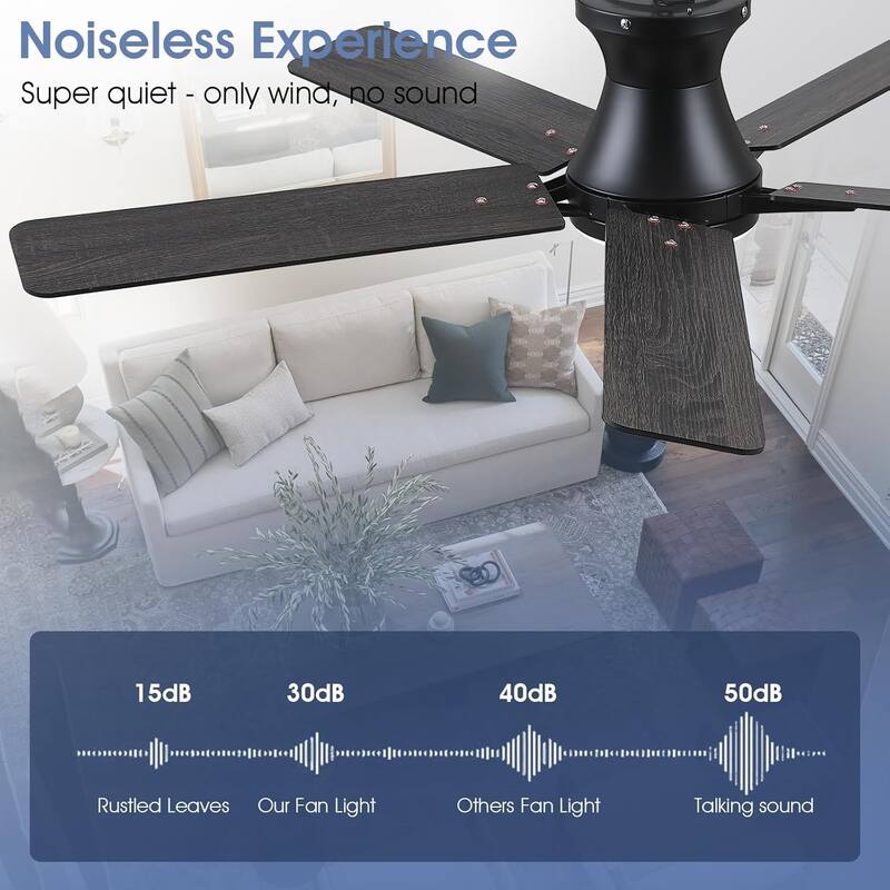 46"/52" Inches Flush Mount Modern Quiet Ceiling Fan with Light and Remote,5 Blades,for Living room,Bedroom