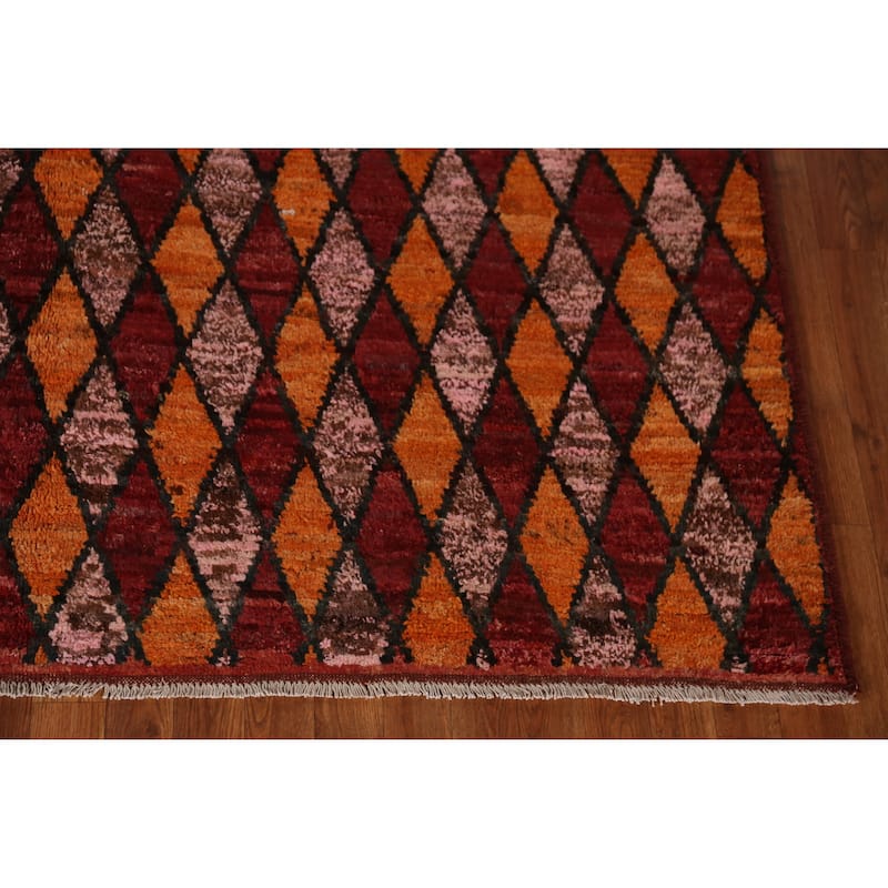 Multi-Color Trellis Moroccan Oriental Area Rug Handmade Wool Carpet - 6'9" x 9'7"