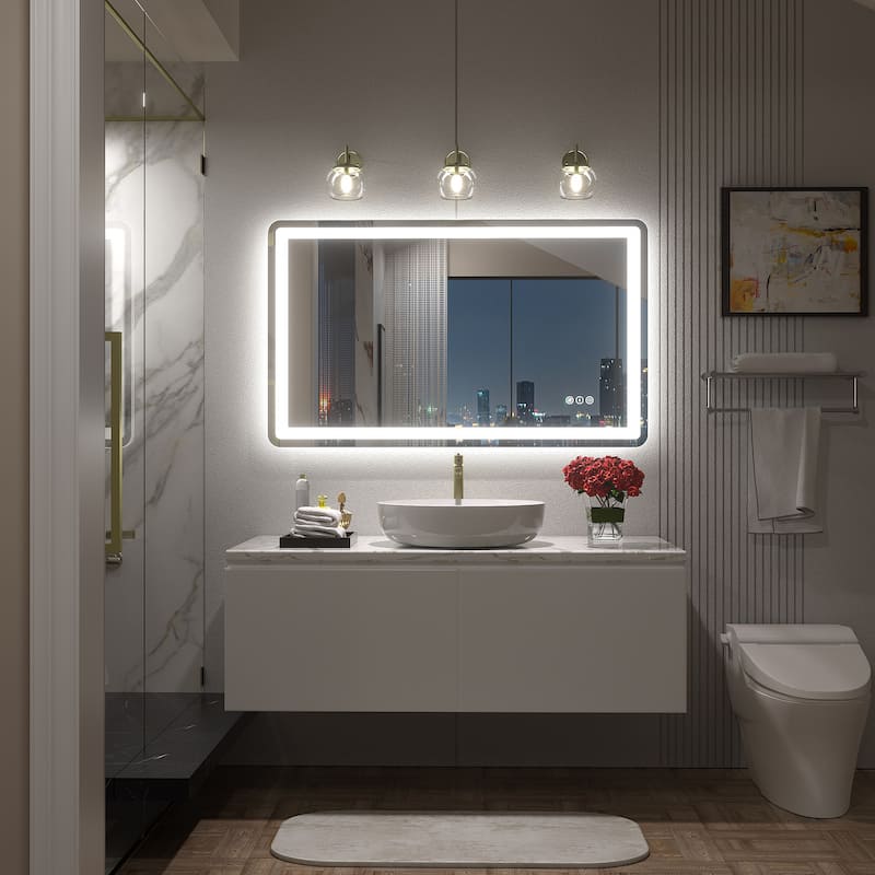 UL Certified Frameless LED Front Light and Backlit 3 Colors Dimmable Anti-Fog Wall Bathroom Vanity Mirror