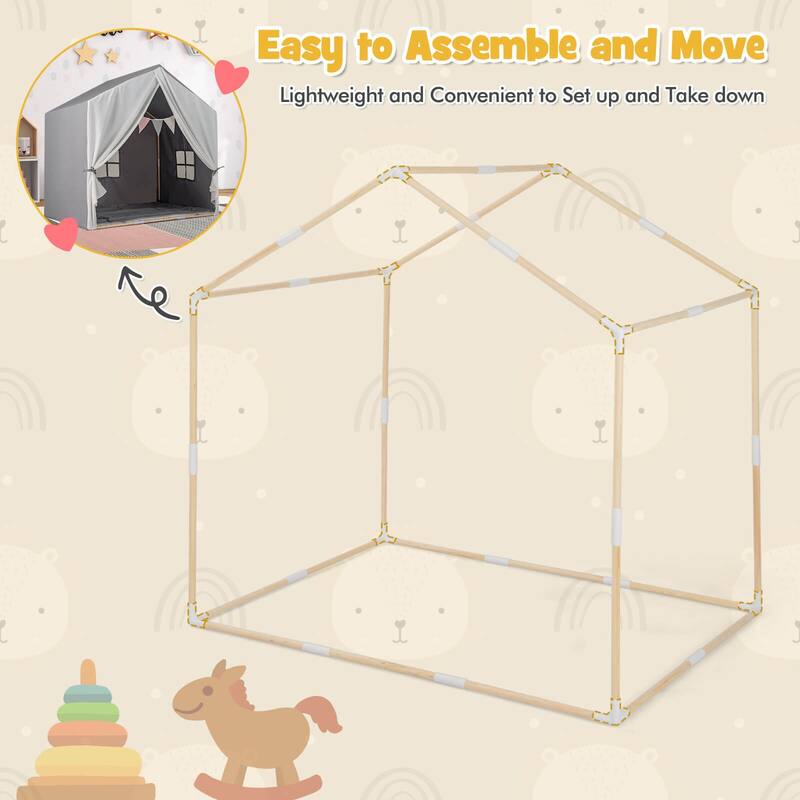 Costway Kid's Play Tent Toddler Playhouse Castle Solid Wood Frame with - See Details