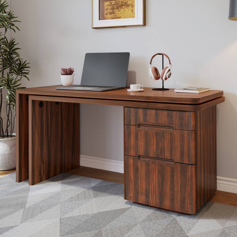 90" Modern L-Shaped Executive Desk with 3 Drawers & 360° Rotating Top - Office Corner Workstation for Home or Living Room