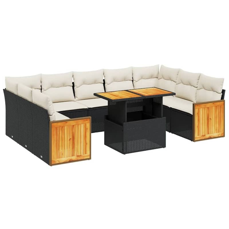 vidaXL Patio Sofa Set with Cushions Outdoor Furniture 10 Piece Poly Rattan