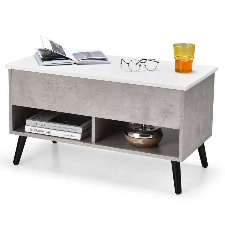 31.5 Inch Lift Top Coffee Table with Hidden Compartment and 2 Storage Shelves - 31.5" x 15.5" x 17.5" (L x W x H)