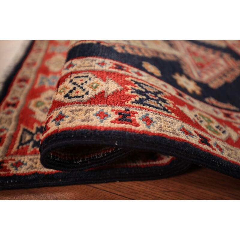 Dark Navy Blue Kazak Oriental Foyer Rug Hand-Knotted Wool Carpet - 2'0" x 3'0"