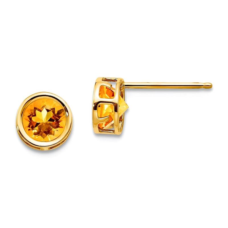 Curata 14k Yellow Gold Bezel 5mm Genuine Gemstone Birthstone Stud Earrings - Citrine