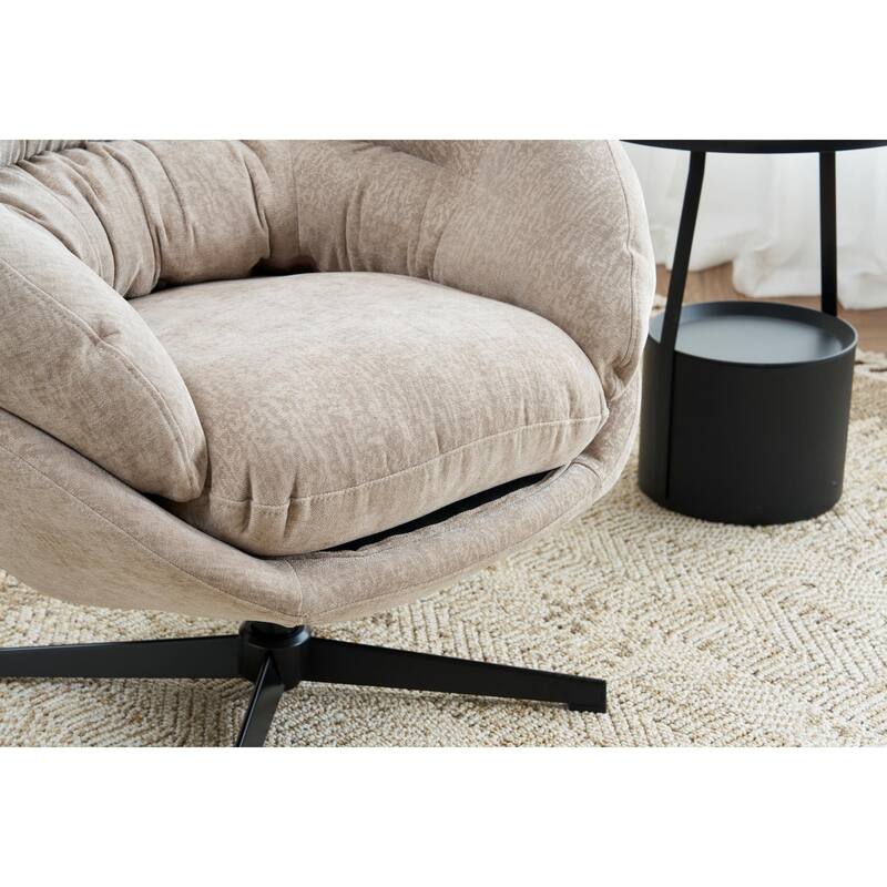 Chenille Upholstered 360° Swivel Club Chair/Accent Chair with Removable Cushion, Round Office Chair with Black Metal Base