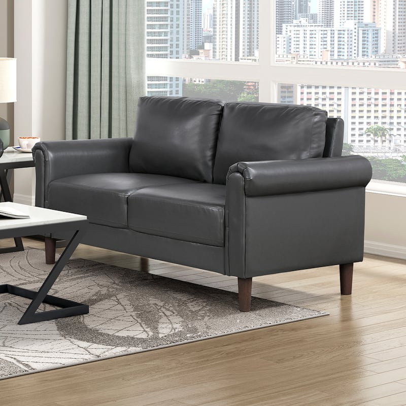 Fremont & Park Frances 57" Faux Leather Living Room Loveseat - Brown Finish Feet