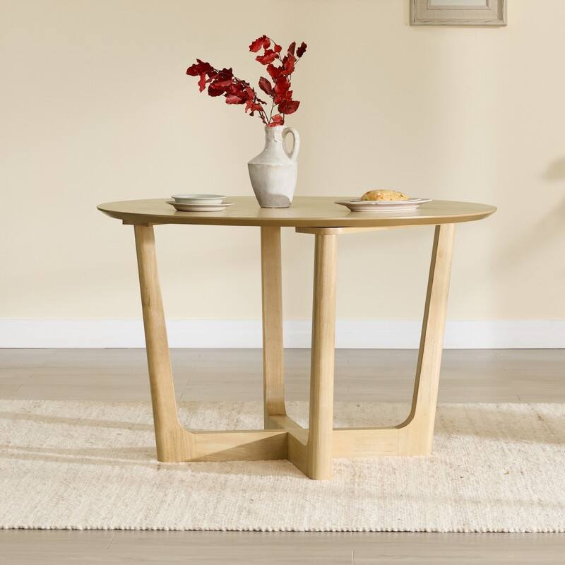 Spruce & Spring 47-Inch Modern Round Wood Dining Table with Cross-Leg Base - Natural
