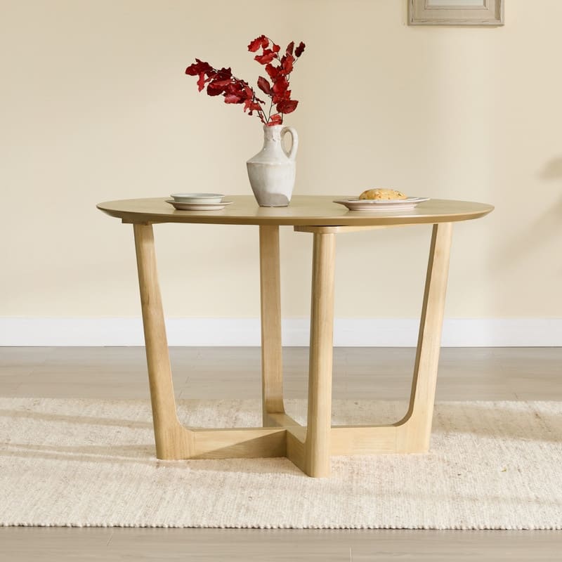 Spruce & Spring 47-Inch Modern Round Wood Dining Table with Cross-Leg Base