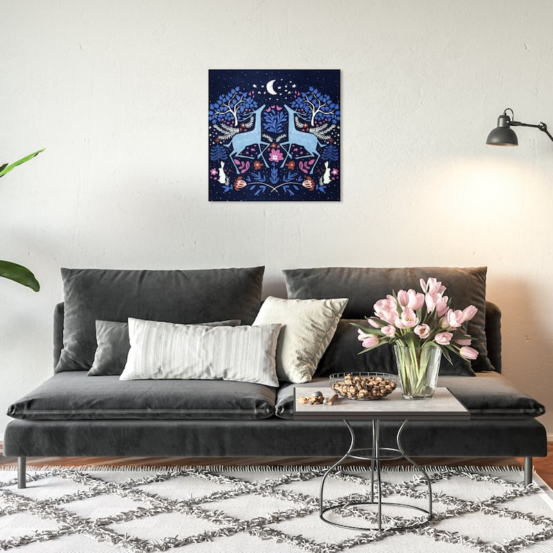 Wynwood Studio Canvas Animals Lunar Night Dance Pink and Modern & Contemporary Wall Art Canvas Print - 20 x 20