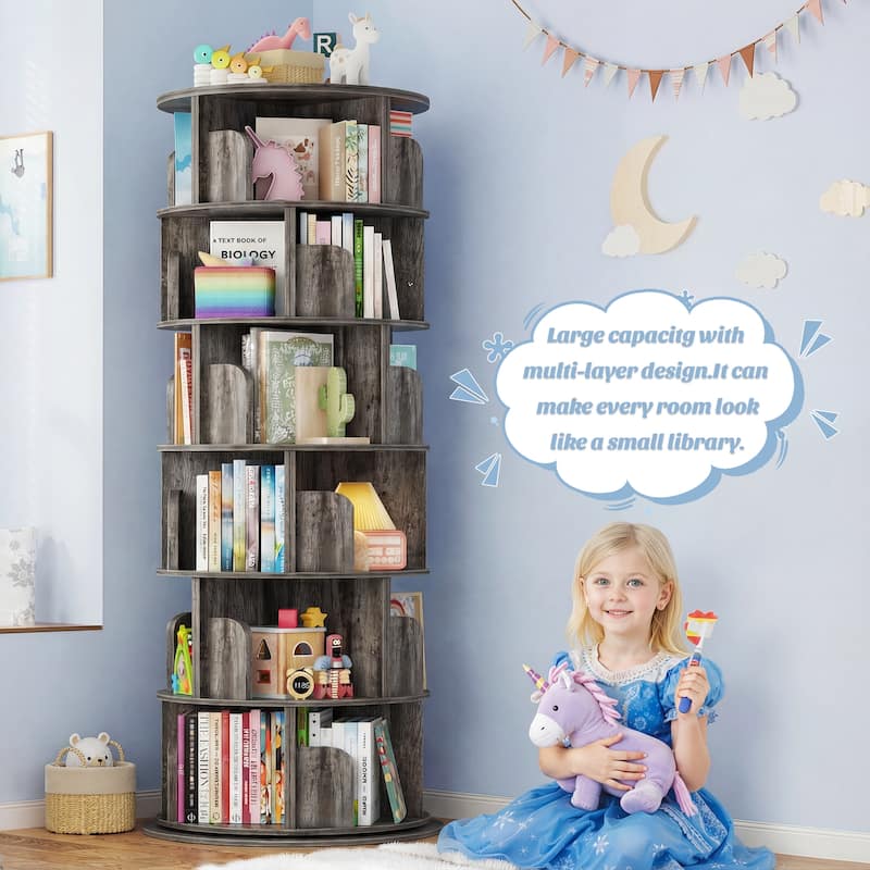 4/5/6 Tiers Round Rotating Bookcase, Revolving Floor Standing Bookshelf Corner Organizer Display