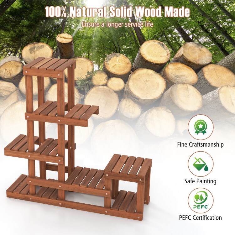 6 Tier Wood Plant Stand with High Low Structure - 35.5