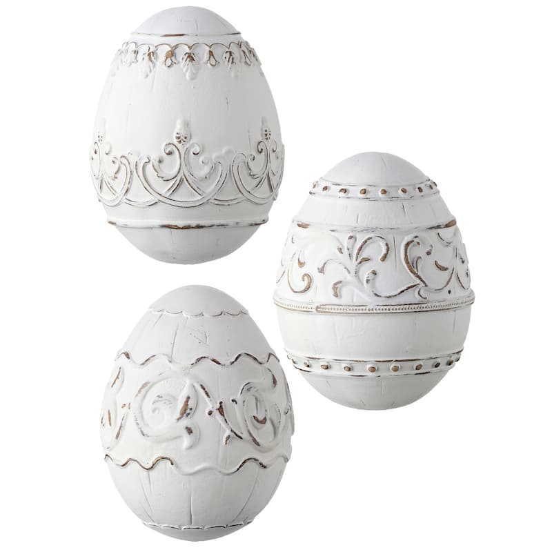 Resin 'Wood Carved' Easter Egg 5" Set of 3