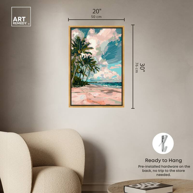 Art Remedy Palms Under The Sun Framed Colorful Coastal 1 Piece Canvas Wall Art